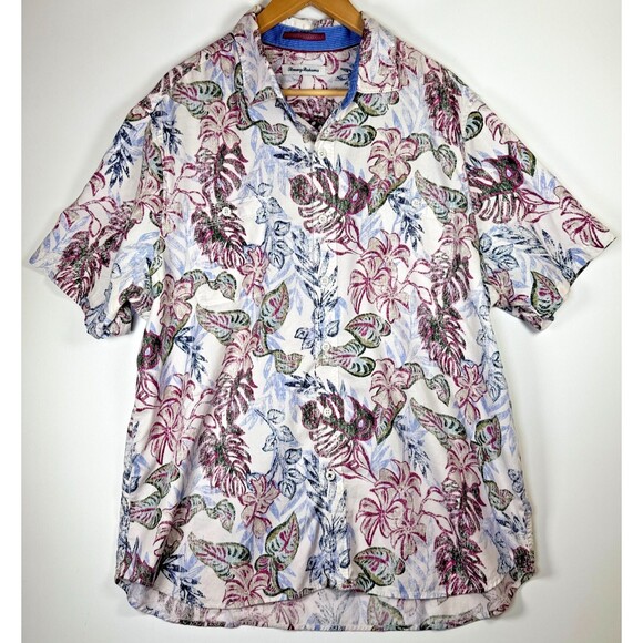 Tommy Bahama Extra Large Reverse Print Camp Shirt Tencel Cotton Tropical Leaf - Picture 1 of 13